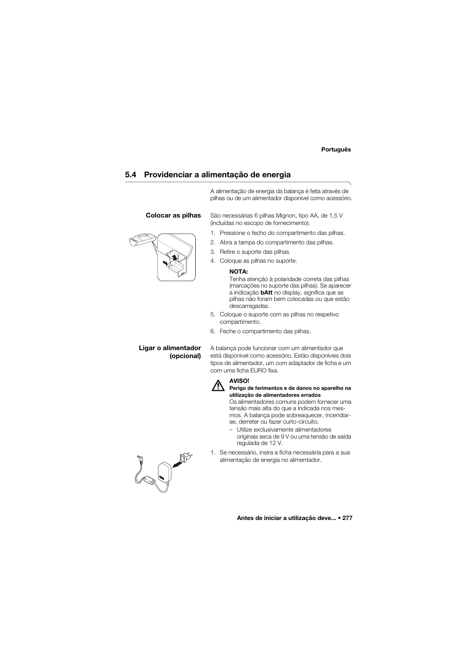 4 providenciar a alimentação de energia, Colocar as pilhas | Seca 634 User Manual | Page 277 / 363