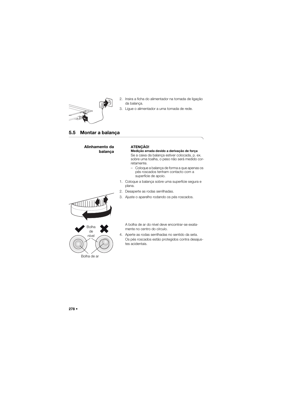 5 montar a balança, Alinhamento da balança | Seca 634 User Manual | Page 278 / 363