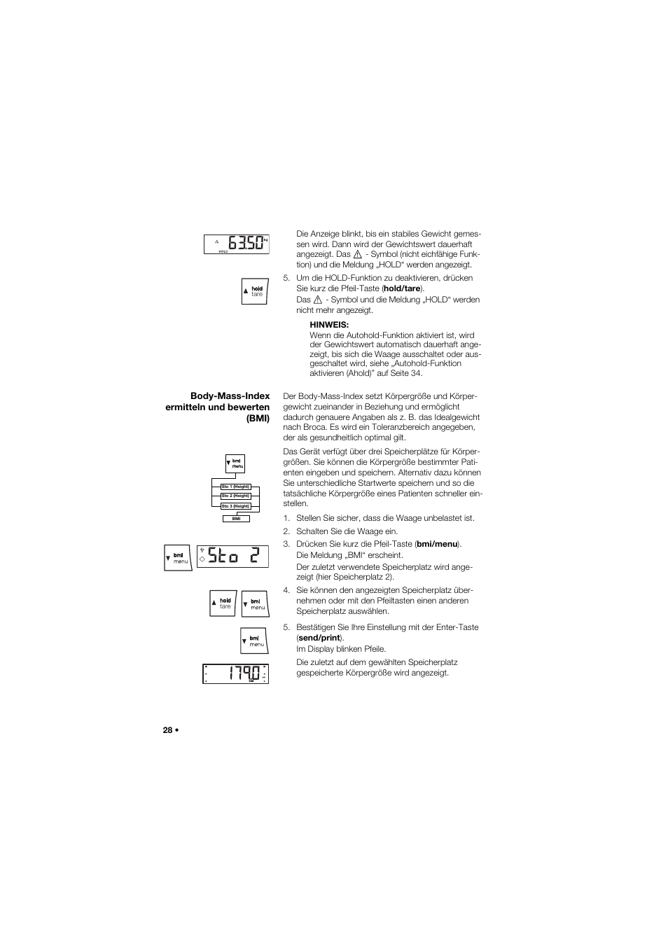 Body-mass-index ermitteln und bewerten (bmi) | Seca 634 User Manual | Page 28 / 363