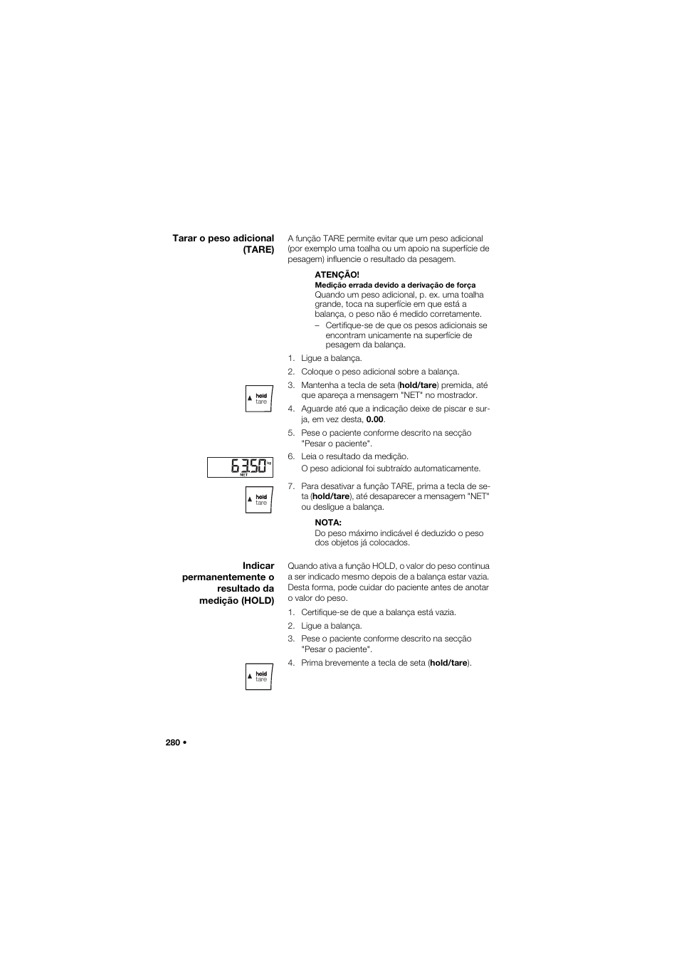 Tarar o peso adicional (tare) | Seca 634 User Manual | Page 280 / 363