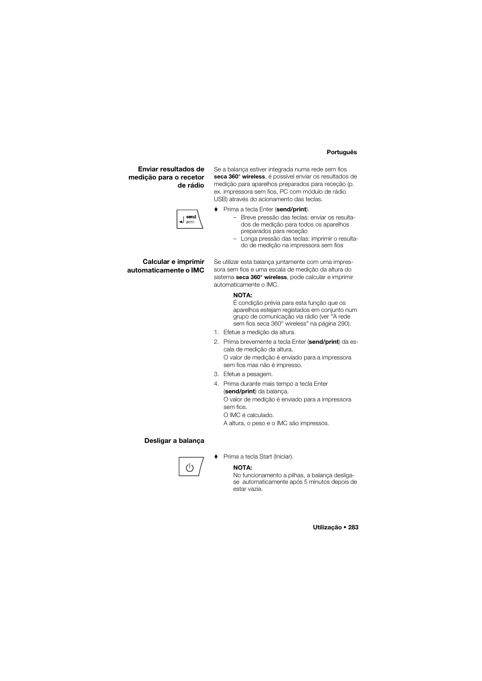 Calcular e imprimir automaticamente o imc, Desligar a balança | Seca 634 User Manual | Page 283 / 363