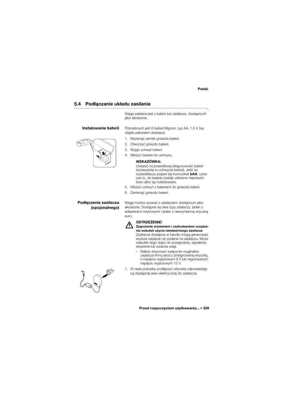 4 podłączanie układu zasilania, Instalowanie baterii | Seca 634 User Manual | Page 329 / 363