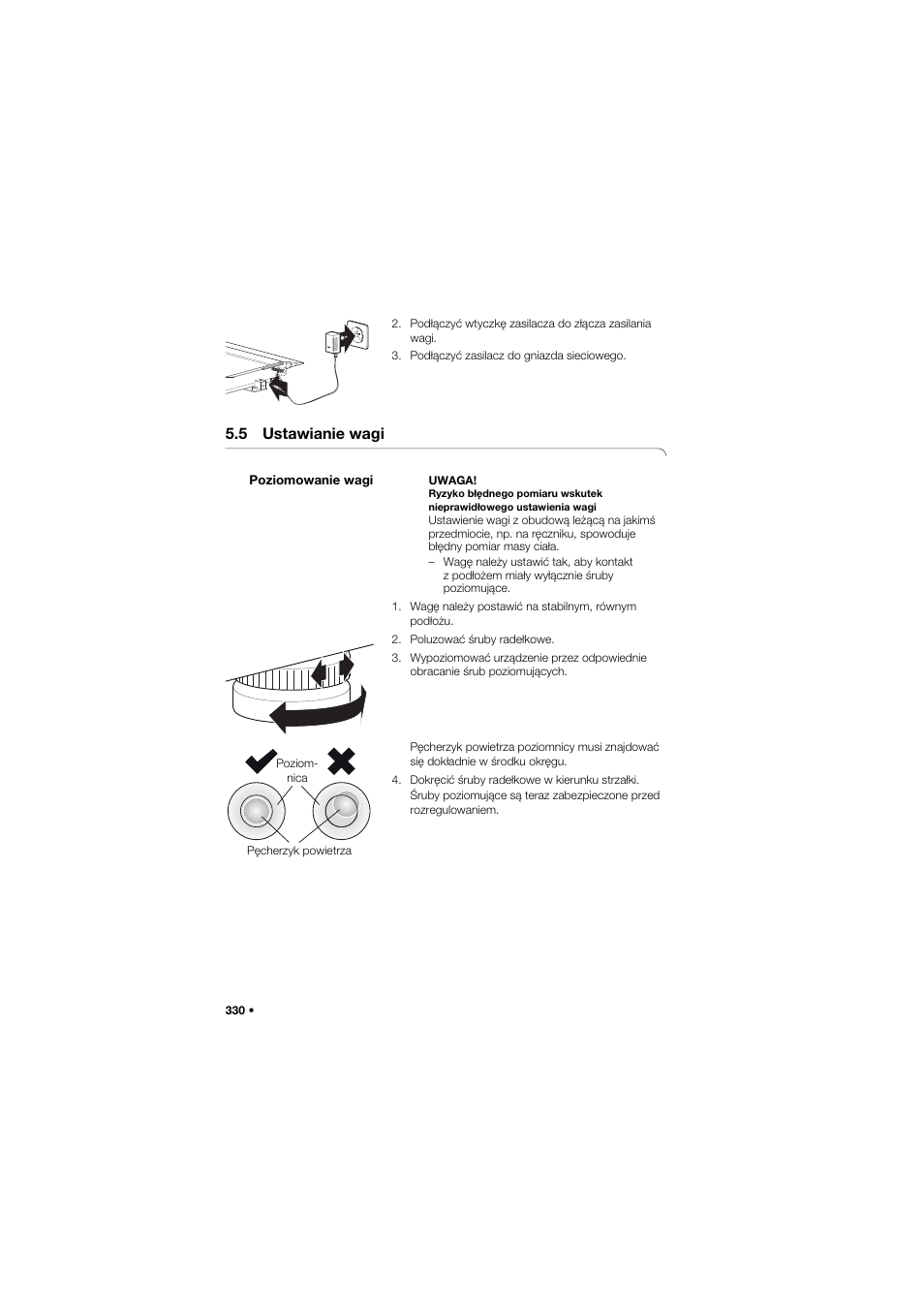 5 ustawianie wagi, Poziomowanie wagi | Seca 634 User Manual | Page 330 / 363