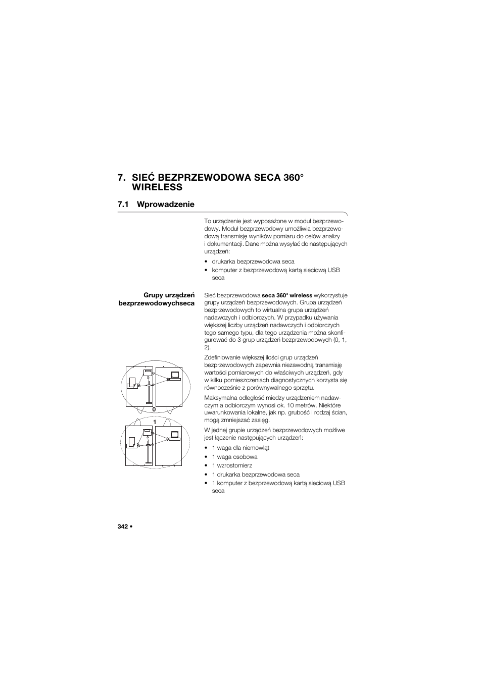 Sieć bezprzewodowa seca 360° wireless, 1 wprowadzenie, Grupy urządzeń bezprzewodowychseca | Seca 634 User Manual | Page 342 / 363