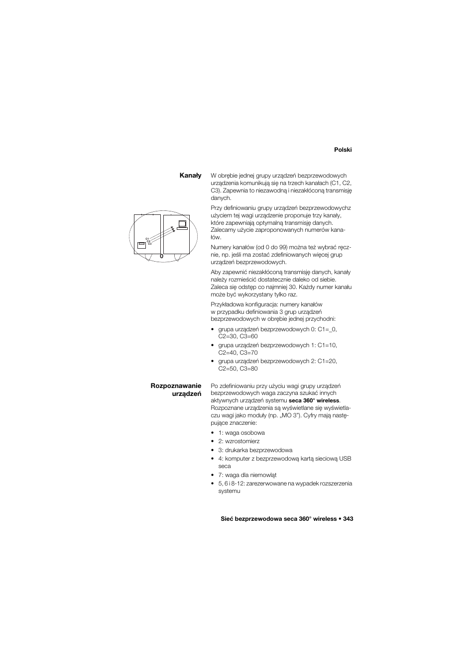 Kanały, Rozpoznawanie urządzeń | Seca 634 User Manual | Page 343 / 363