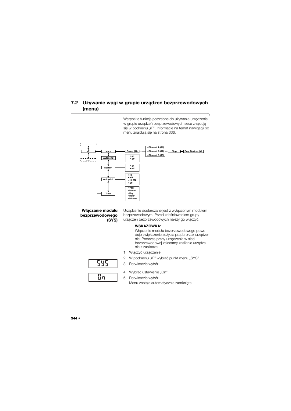 Włączanie modułu bezprzewodowego (sys), 2 używanie wagi w, Grupie urządzeń bezprzewodowych (menu) | Seca 634 User Manual | Page 344 / 363