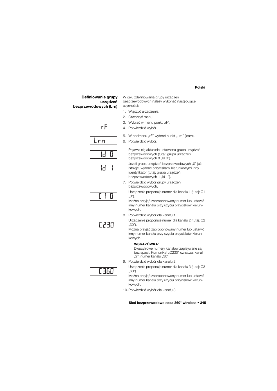 Definiowanie grupy urządzeń bezprzewodowych (lrn) | Seca 634 User Manual | Page 345 / 363