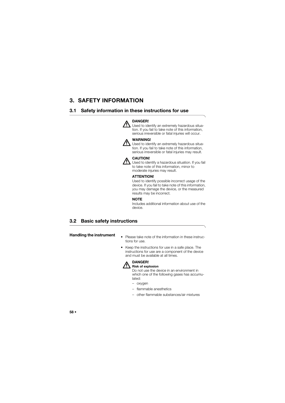 Safety information, 1 safety information in these instructions for use, 2 basic safety instructions | Handling the instrument | Seca 634 User Manual | Page 58 / 363