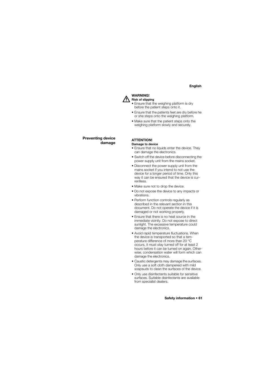 Preventing device damage | Seca 634 User Manual | Page 61 / 363