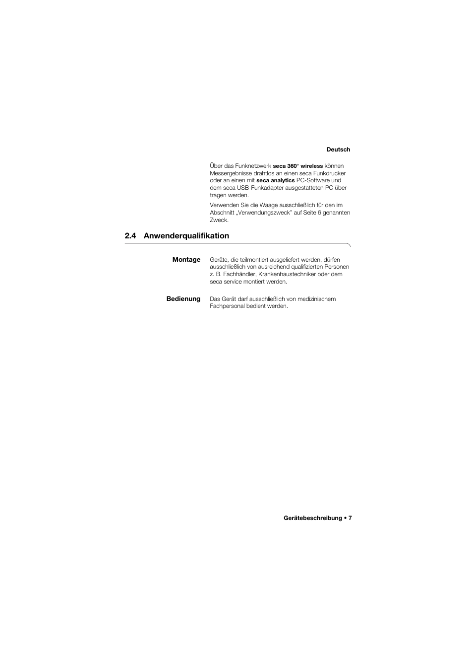 4 anwenderqualifikation, Montage, Bedienung | Seca 634 User Manual | Page 7 / 363