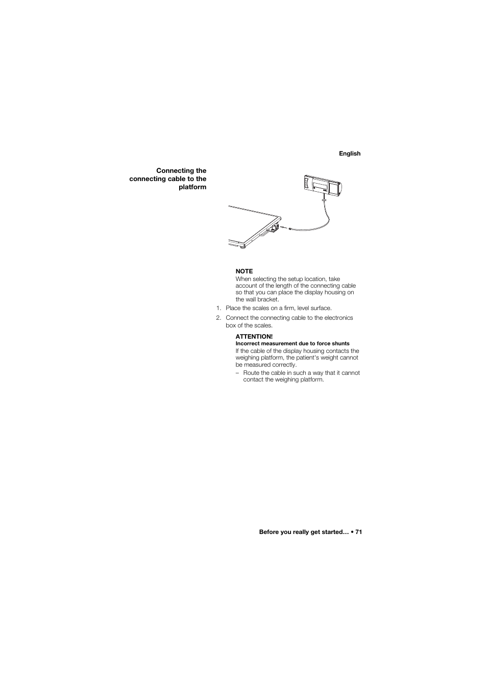 Connecting the connecting cable to the platform | Seca 634 User Manual | Page 71 / 363