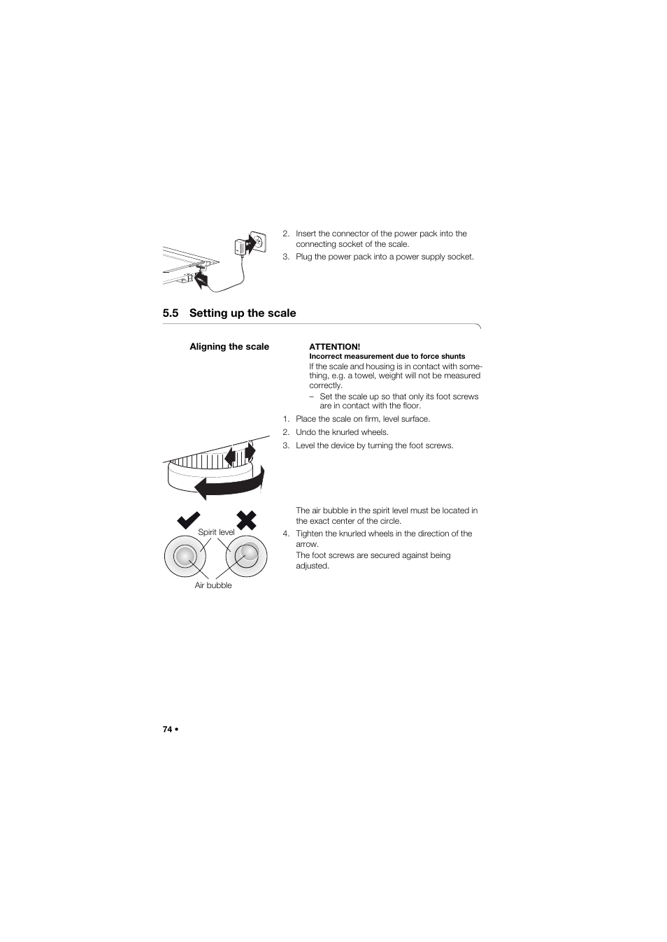 5 setting up the scale, Aligning the scale | Seca 634 User Manual | Page 74 / 363