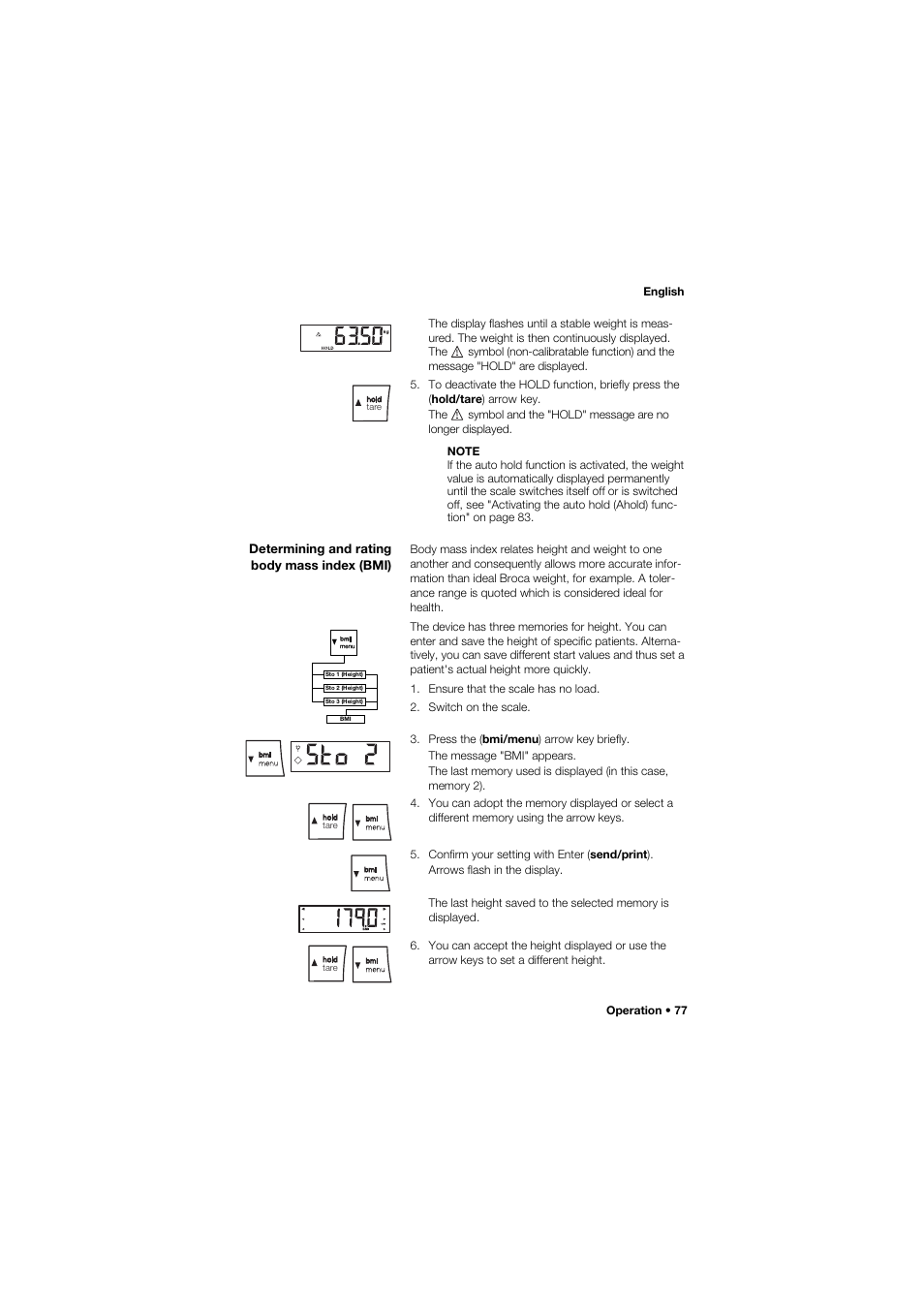 Determining and rating body mass index (bmi) | Seca 634 User Manual | Page 77 / 363