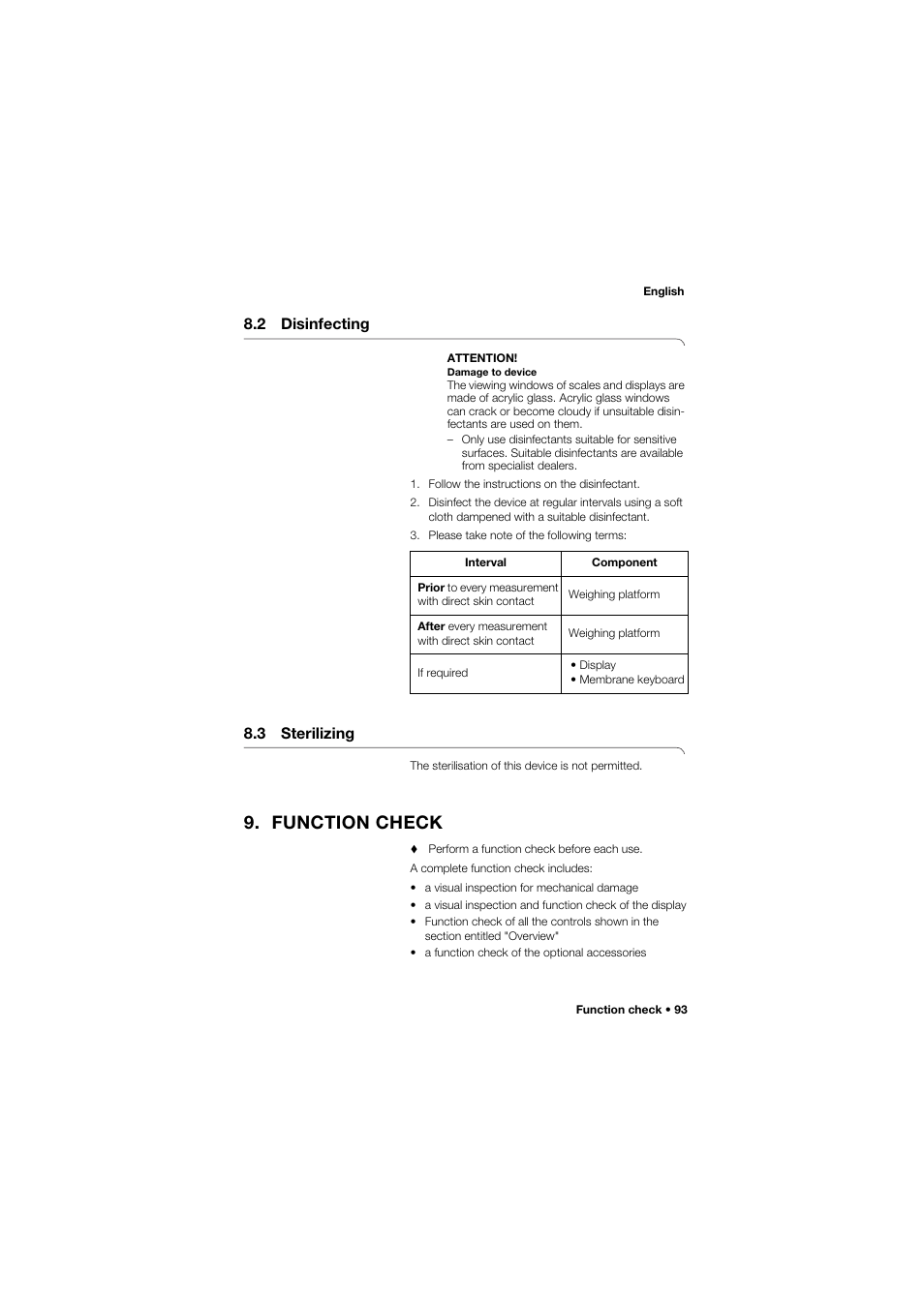 2 disinfecting, 3 sterilizing, Function check | Seca 634 User Manual | Page 93 / 363