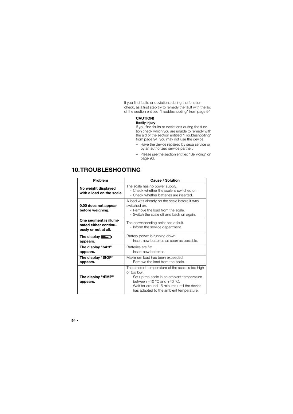 Troubleshooting | Seca 634 User Manual | Page 94 / 363