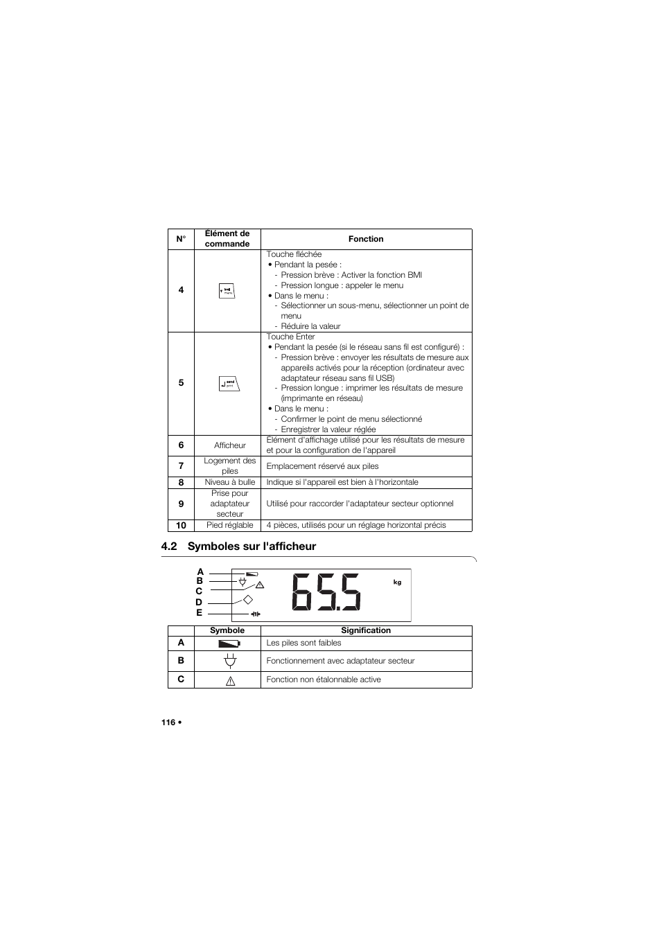 2 symboles sur l'afficheur | Seca 635 User Manual | Page 116 / 369