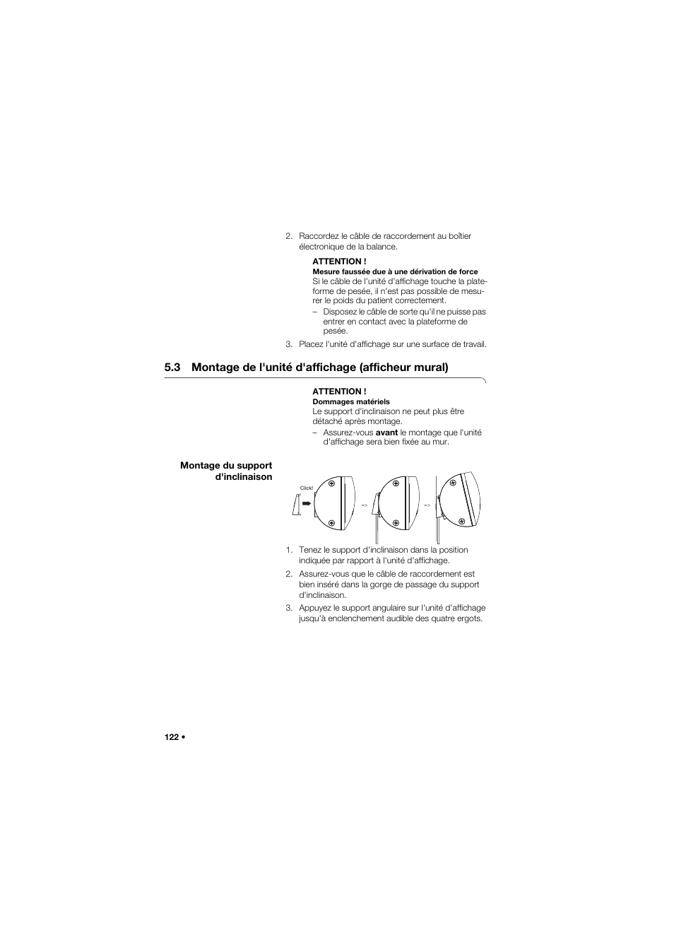 3 montage de l'unité d'affichage (afficheur mural), Montage du support d'inclinaison | Seca 635 User Manual | Page 122 / 369