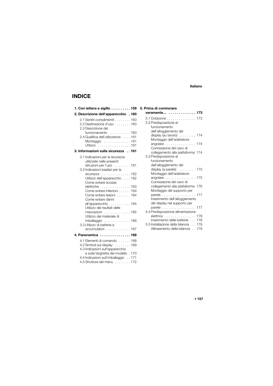 Italiano, Indice | Seca 635 User Manual | Page 157 / 369