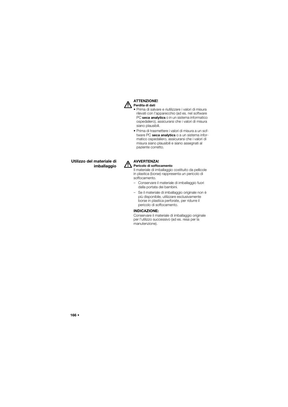 Utilizzo del materiale di imballaggio | Seca 635 User Manual | Page 166 / 369