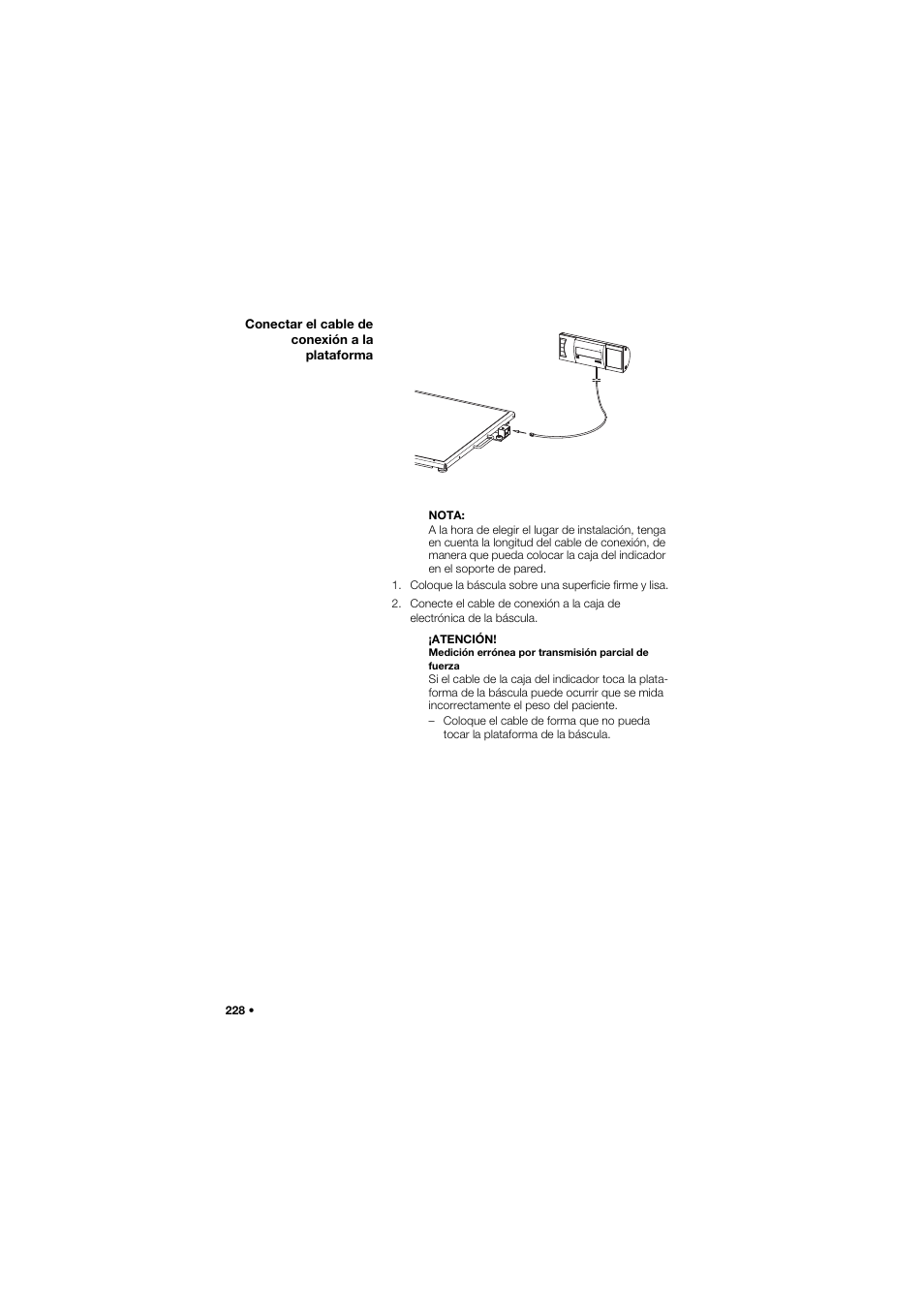 Conectar el cable de conexión a la plataforma | Seca 635 User Manual | Page 228 / 369