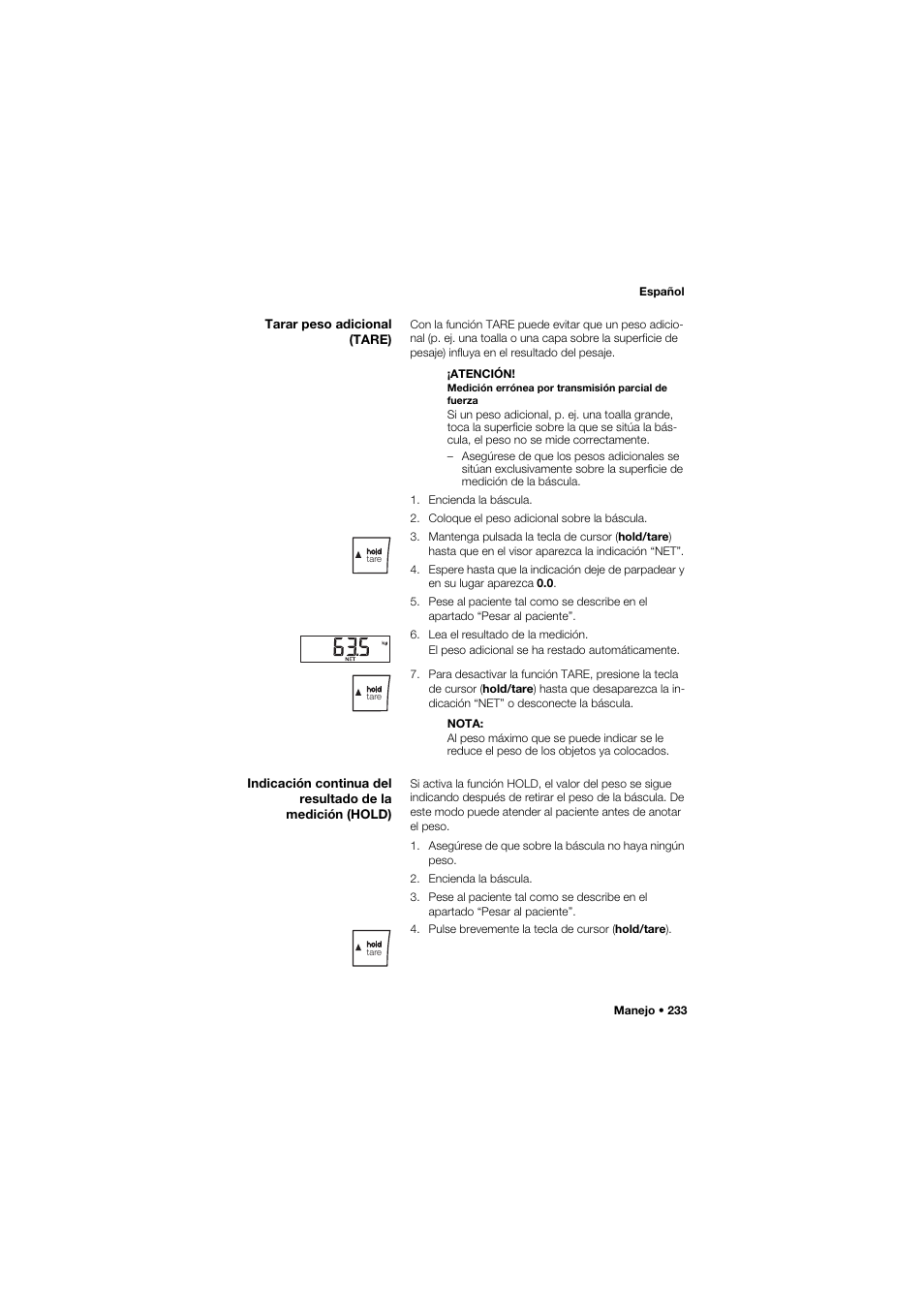 Tarar peso adicional (tare) | Seca 635 User Manual | Page 233 / 369