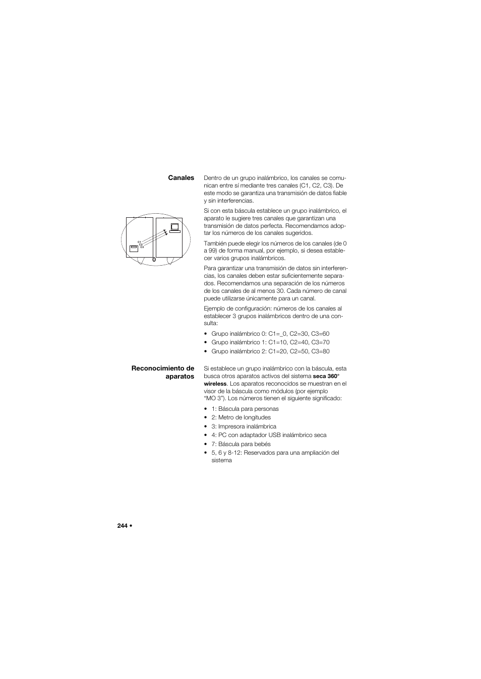 Canales, Reconocimiento de aparatos | Seca 635 User Manual | Page 244 / 369