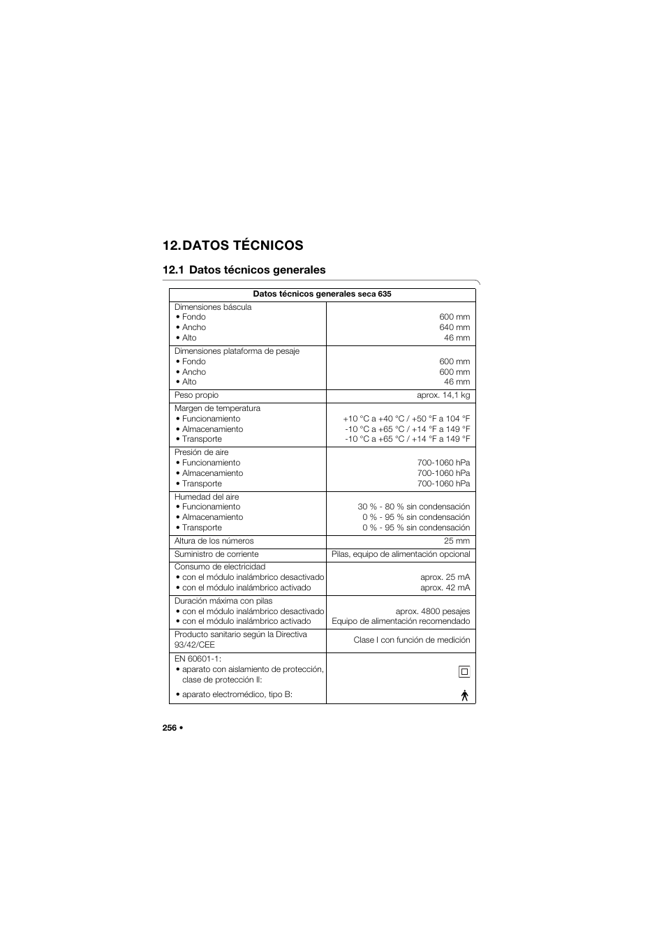 Datos técnicos, 1 datos técnicos generales | Seca 635 User Manual | Page 256 / 369