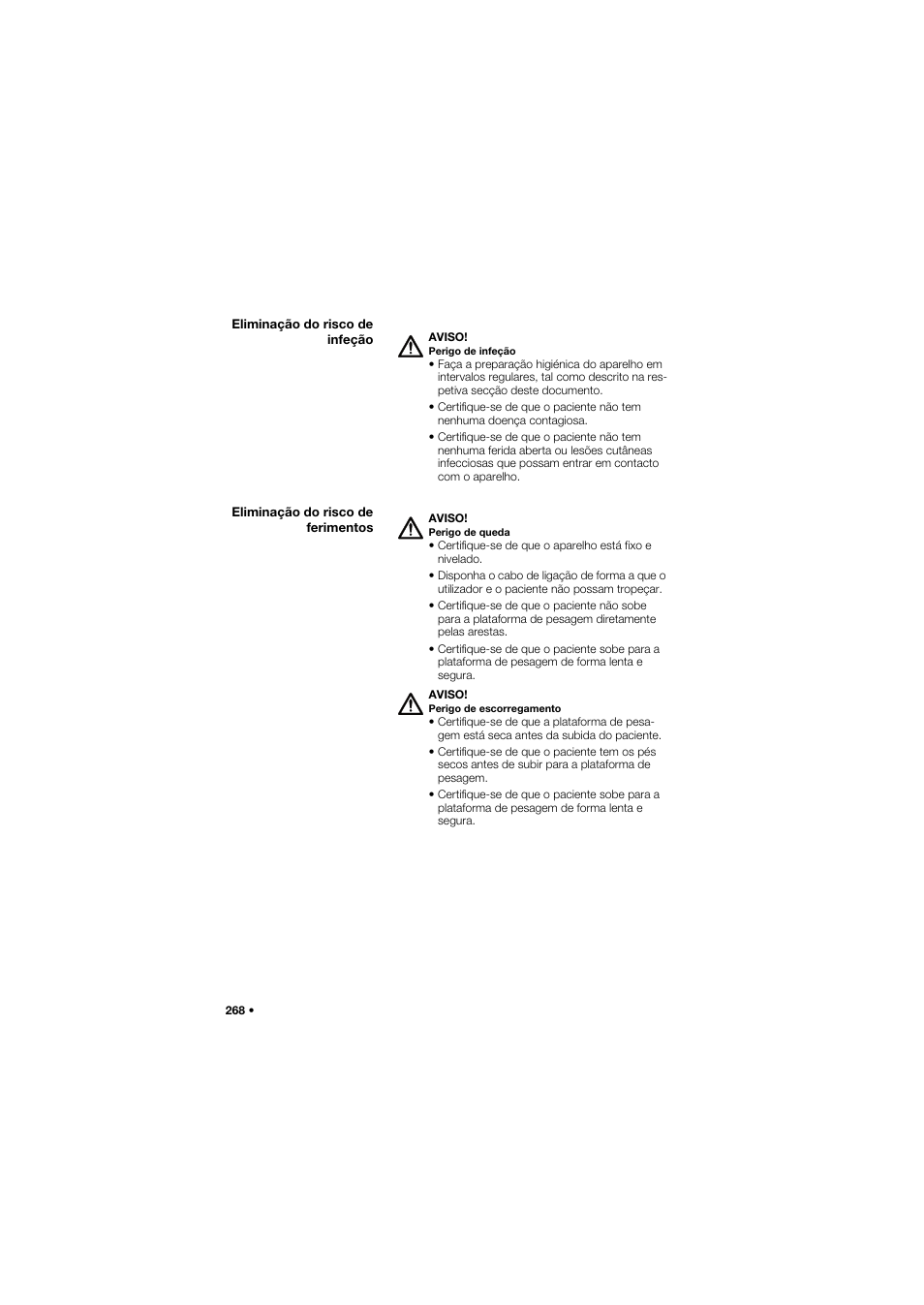 Eliminação do risco de infeção, Eliminação do risco de ferimentos | Seca 635 User Manual | Page 268 / 369