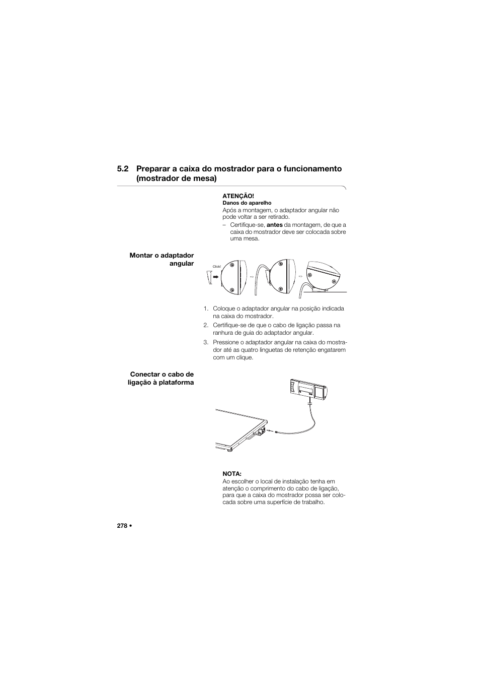 Montar o adaptador angular, Conectar o cabo de ligação à plataforma | Seca 635 User Manual | Page 278 / 369