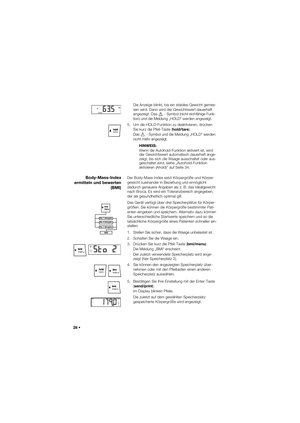 Body-mass-index ermitteln und bewerten (bmi) | Seca 635 User Manual | Page 28 / 369