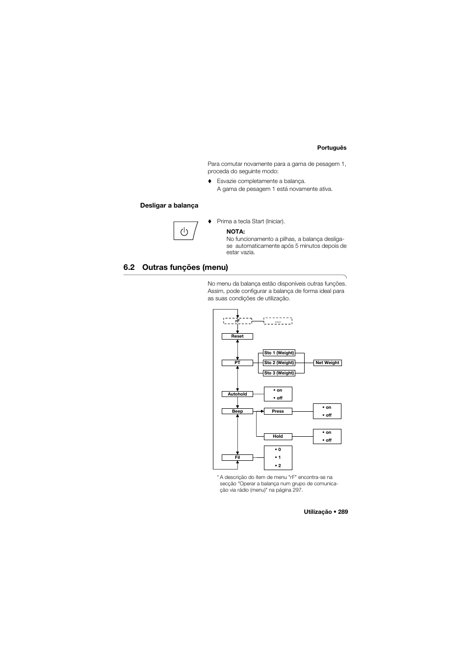 Desligar a balança, 2 outras funções (menu) | Seca 635 User Manual | Page 289 / 369