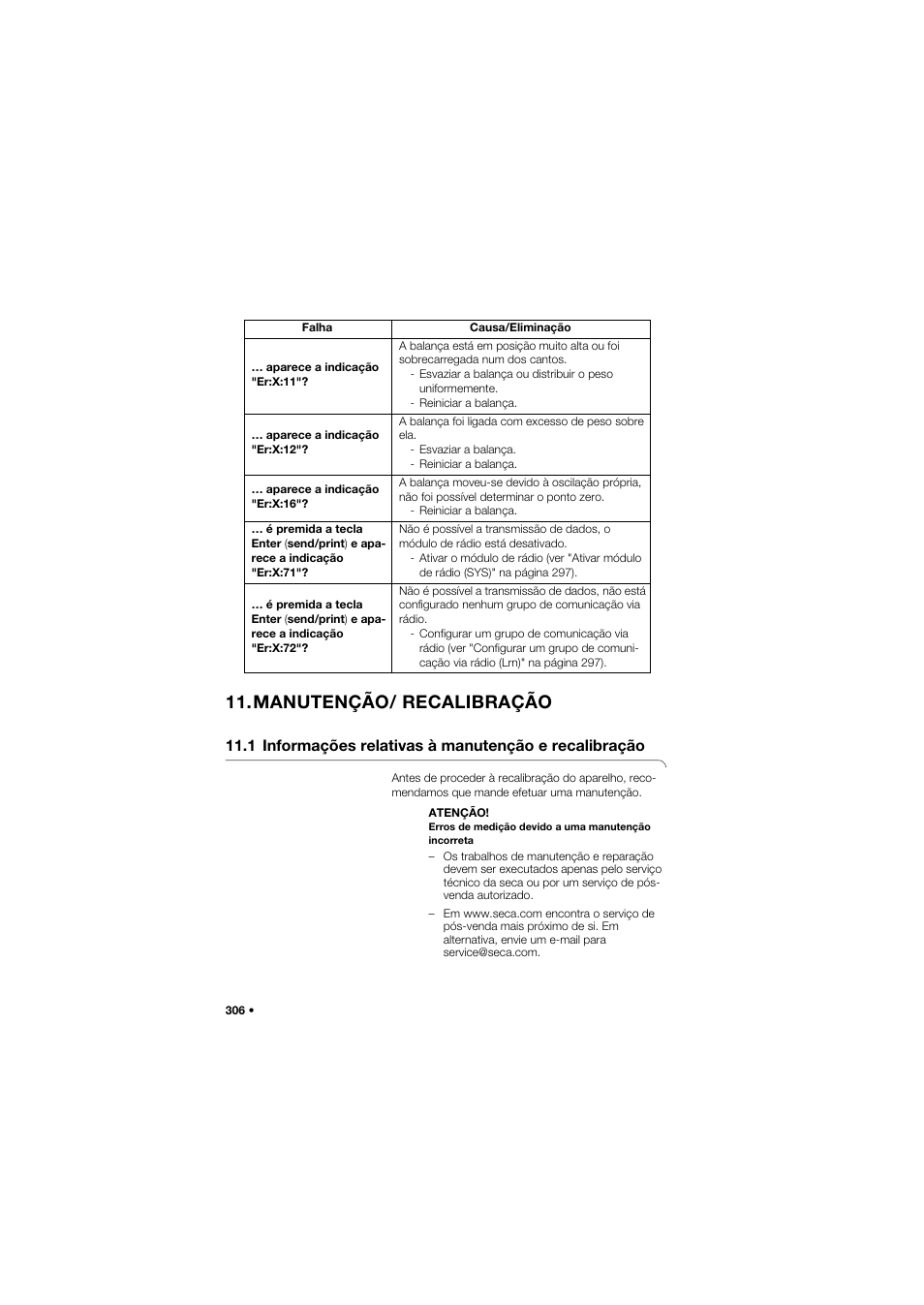 Manutenção/ recalibração | Seca 635 User Manual | Page 306 / 369