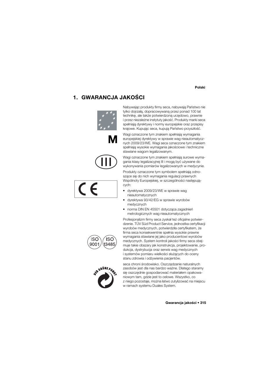 Gwarancja jakości | Seca 635 User Manual | Page 315 / 369