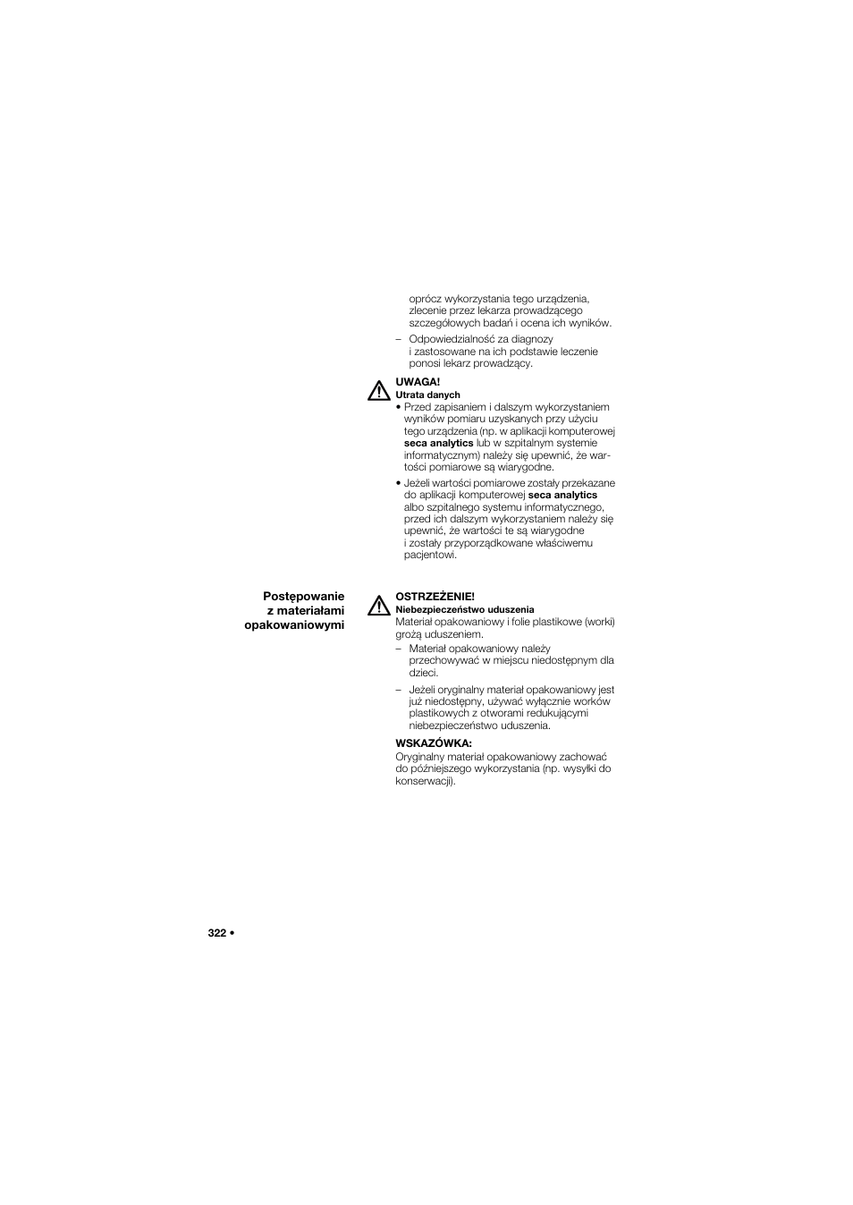 Postępowanie z materiałami opakowaniowymi | Seca 635 User Manual | Page 322 / 369