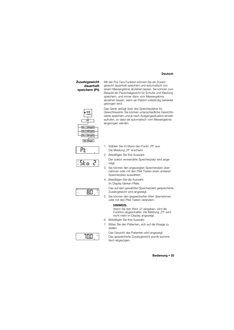 Zusatzgewicht dauerhaft speichern (pt) | Seca 635 User Manual | Page 33 / 369