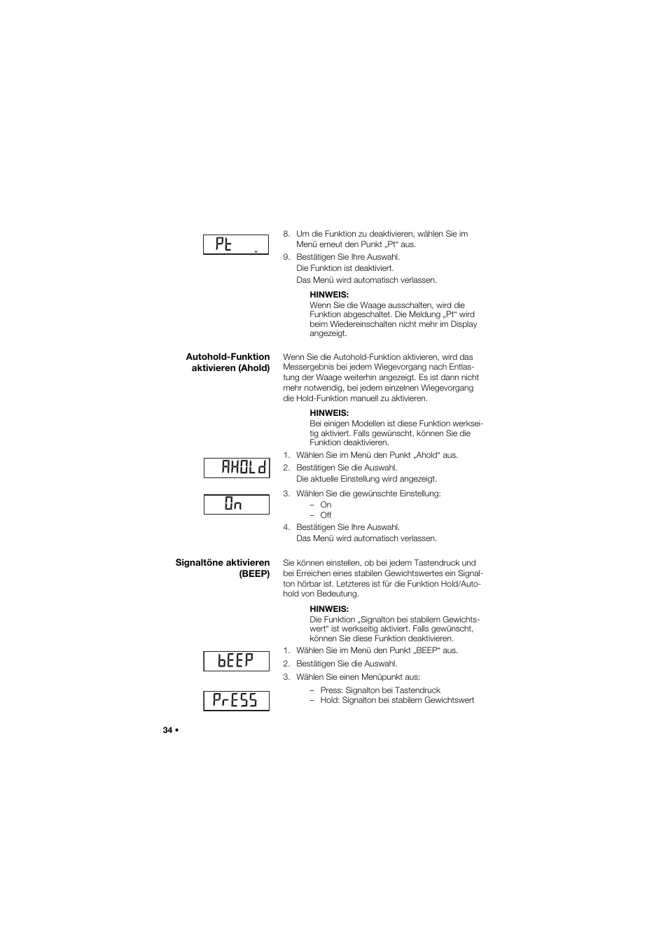 Autohold-funktion aktivieren (ahold), Signaltöne aktivieren (beep) | Seca 635 User Manual | Page 34 / 369