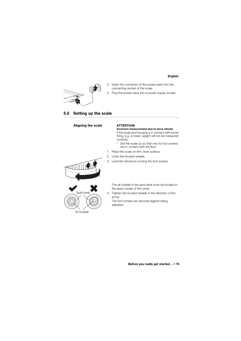 5 setting up the scale, Aligning the scale | Seca 635 User Manual | Page 75 / 369