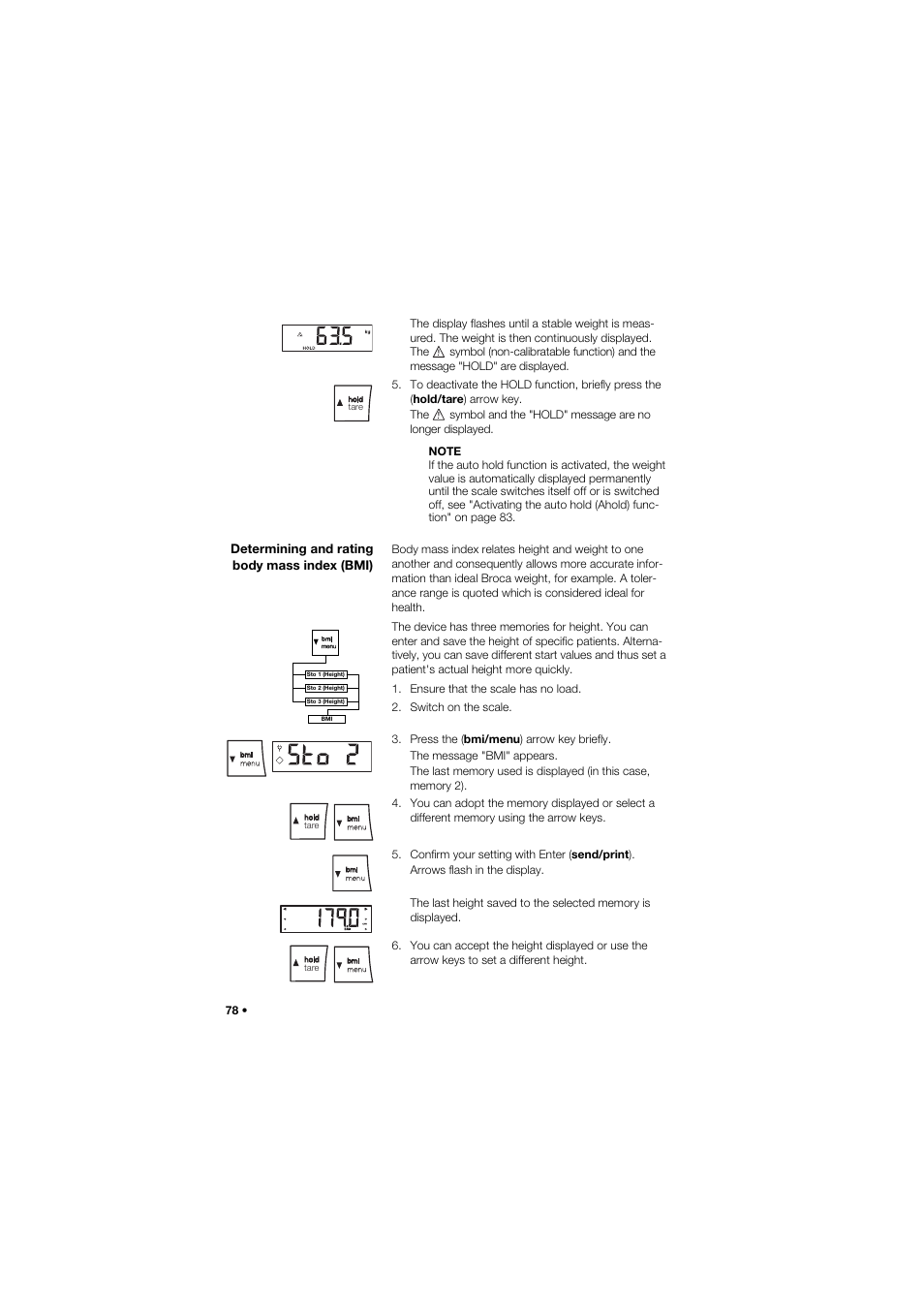 Determining and rating body mass index (bmi) | Seca 635 User Manual | Page 78 / 369