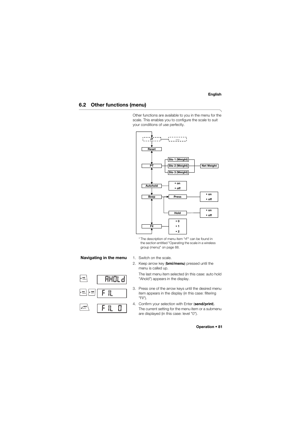 2 other functions (menu), Navigating in the menu | Seca 635 User Manual | Page 81 / 369