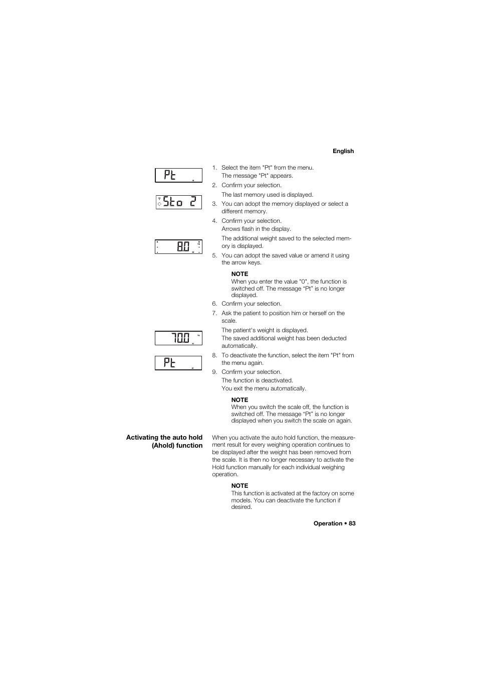 Activating the auto hold (ahold) function | Seca 635 User Manual | Page 83 / 369