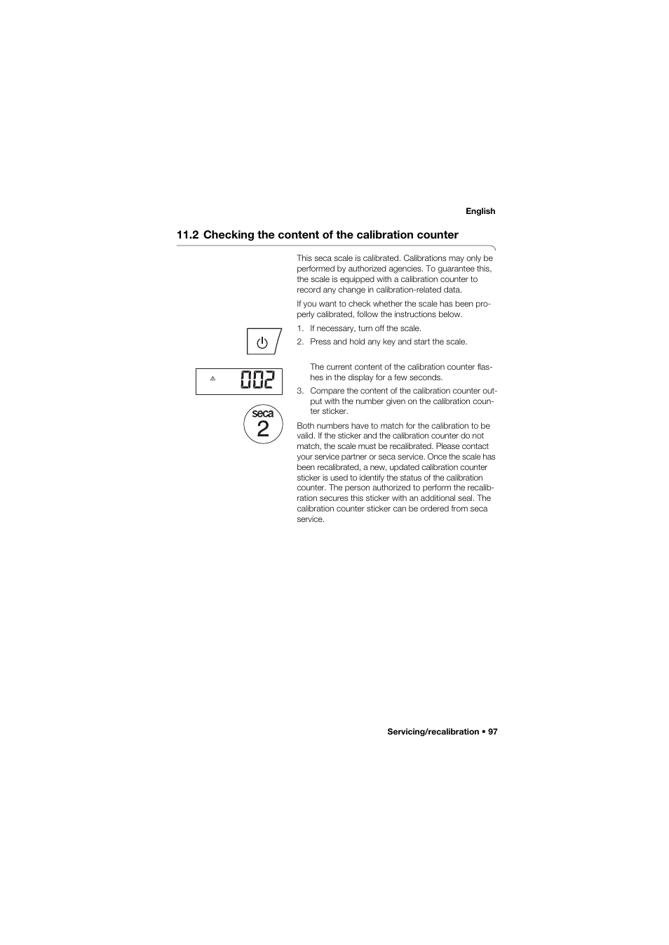 2 checking the content of the calibration counter | Seca 635 User Manual | Page 97 / 369