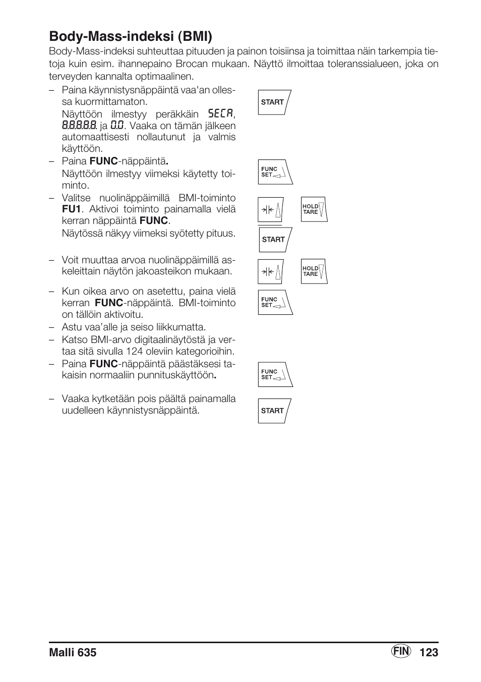 Body-mass-indeksi (bmi) | Seca 635 User Manual | Page 123 / 188