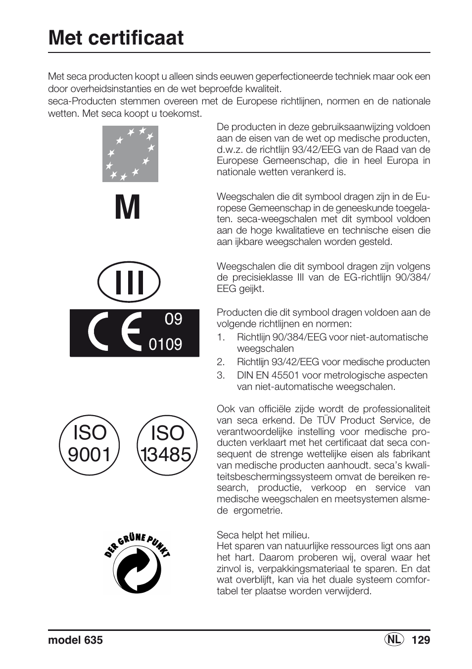 Nederlands, Met certificaat | Seca 635 User Manual | Page 129 / 188