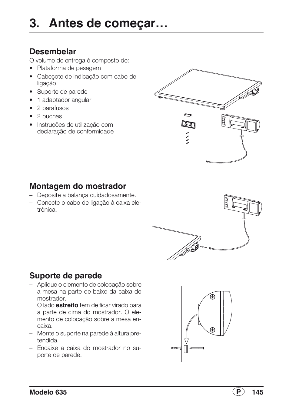 Antes de começar, Desembelar, Montagem do mostrador | Suporte de parede | Seca 635 User Manual | Page 145 / 188