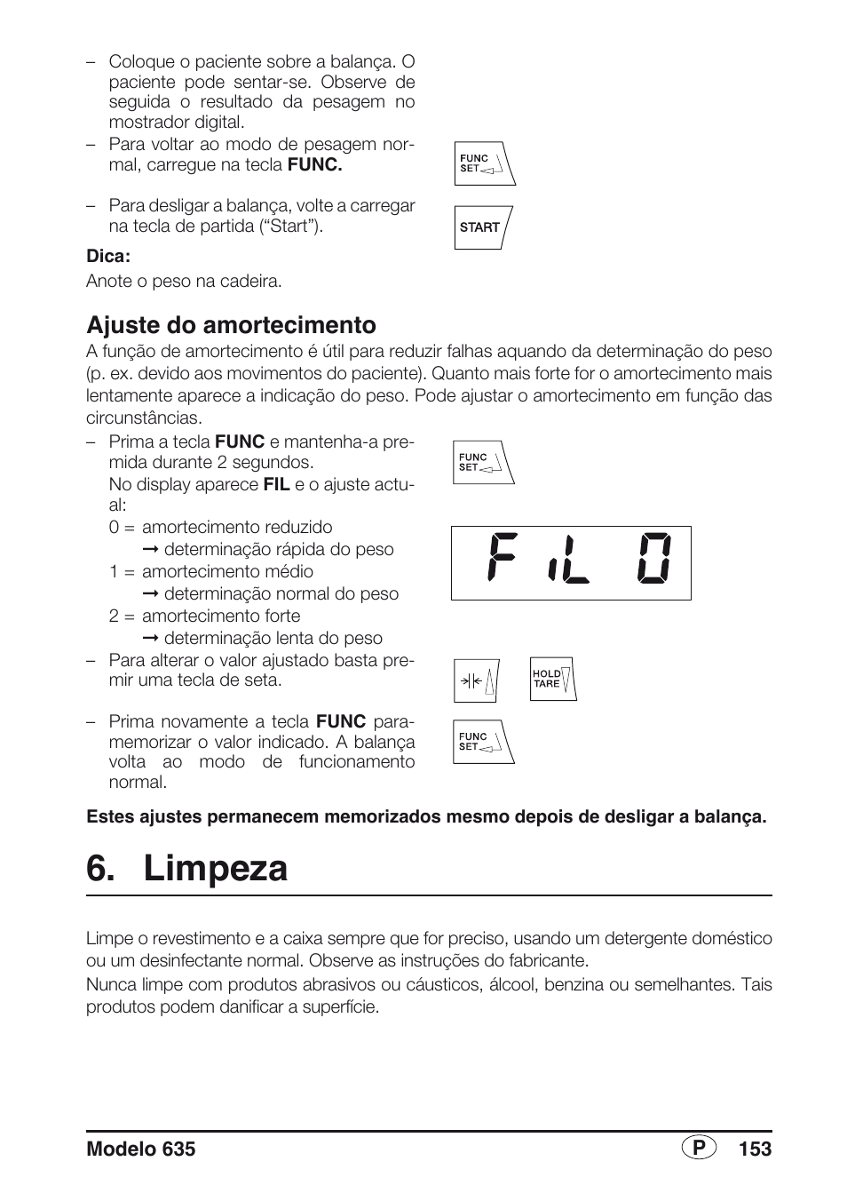 Ajuste do amortecimento, Limpeza | Seca 635 User Manual | Page 153 / 188