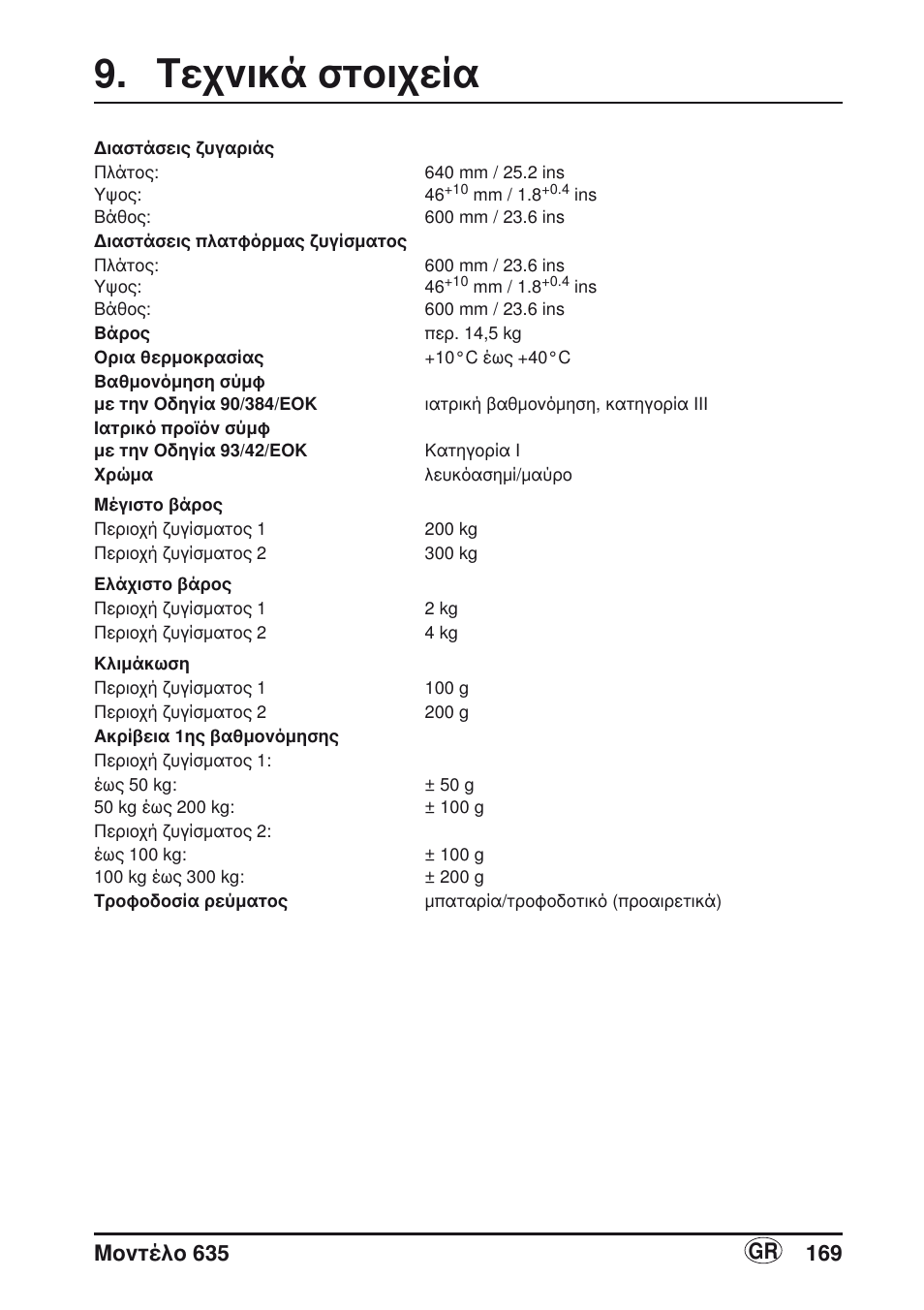 Τεχνικά στοιχεία | Seca 635 User Manual | Page 169 / 188