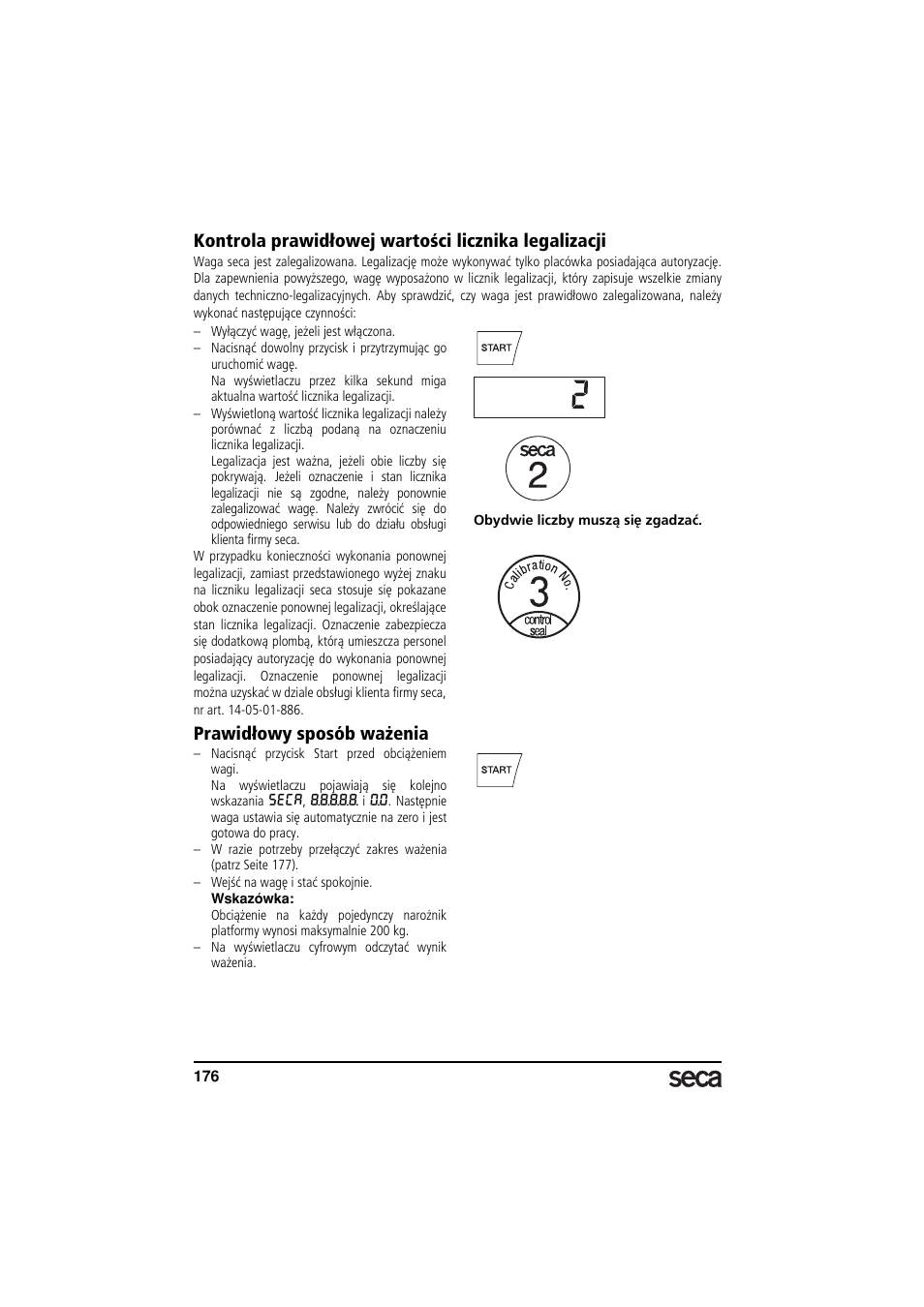 Kontrola prawidłowej wartości licznika legalizacji, Prawidłowy sposób ważenia | Seca 635 User Manual | Page 176 / 188