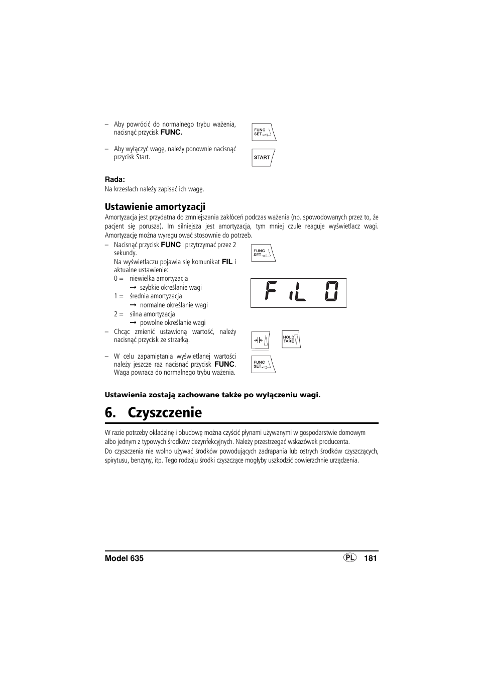 Ustawienie amortyzacji, Czyszczenie | Seca 635 User Manual | Page 181 / 188