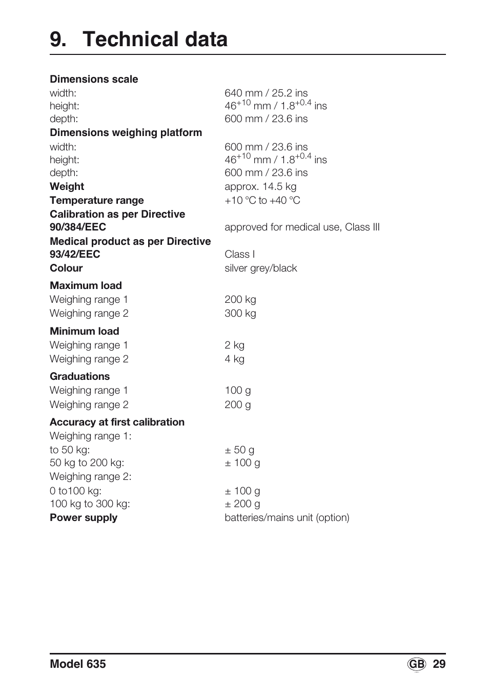 Technical data | Seca 635 User Manual | Page 29 / 188