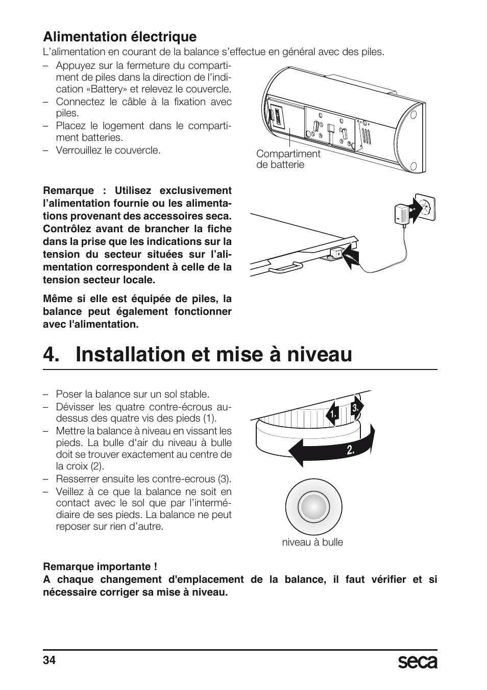 Installation et mise à niveau, Alimentation électrique, Libelle | Seca 635 User Manual | Page 34 / 188